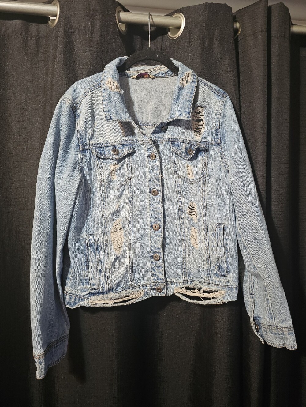 Highway Jeans Light Blue Distressed Denim Jacket with Ripped Hem XL